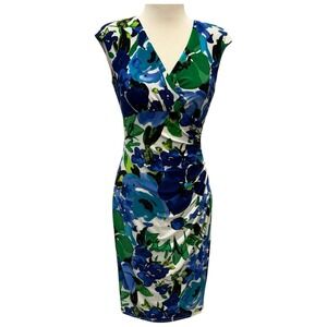Lauren Ralph Lauren Women's Dress Size 2 Watercolor Floral Faux Wrap Sleeveless